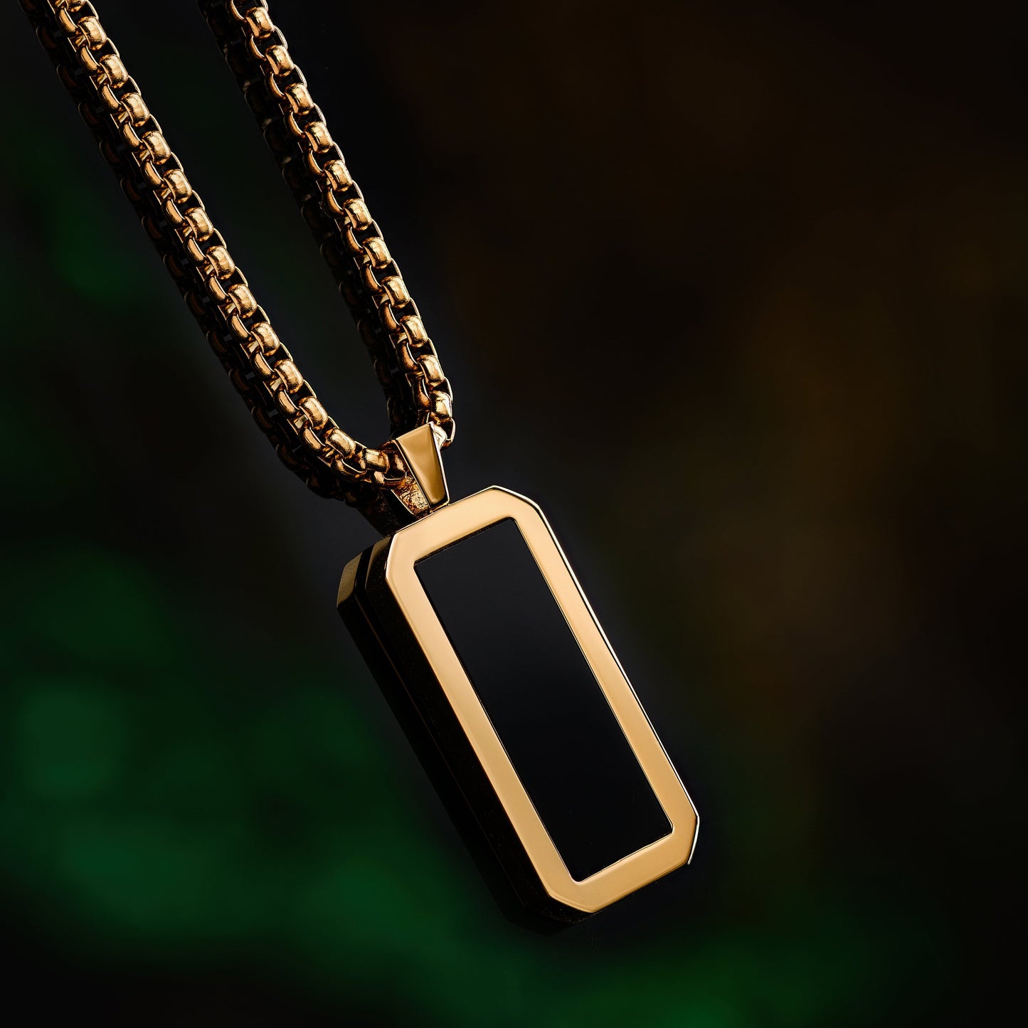 Box Chain Necklace (Black Onyx Stone)