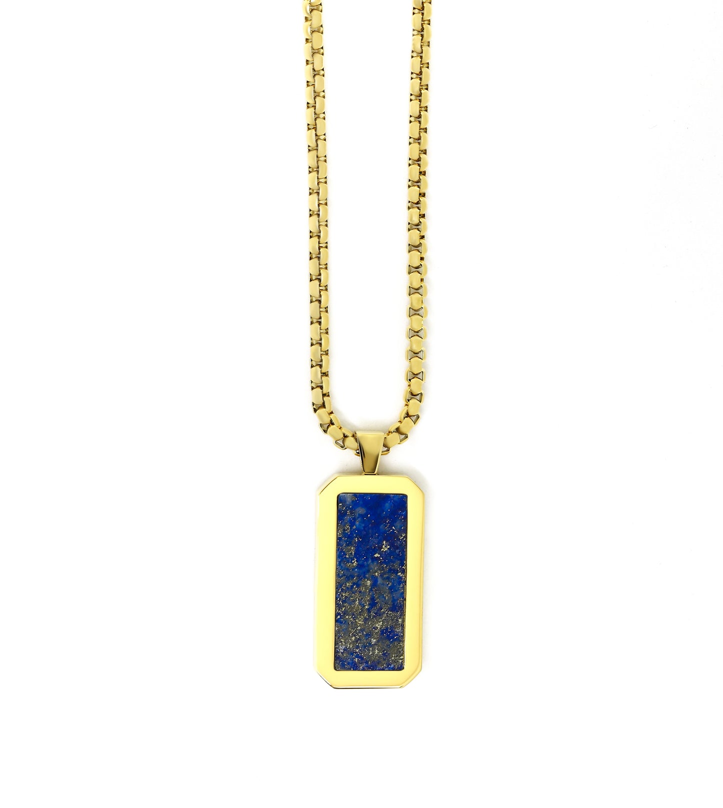 Collana con catena a maglie quadrate (pietra di lapislazzuli)