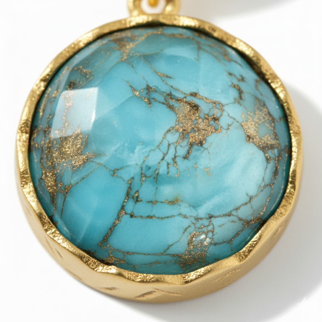 Detaj i afert i gurit natyral Turquoise-Copper në bizhuteri Alison Mariot