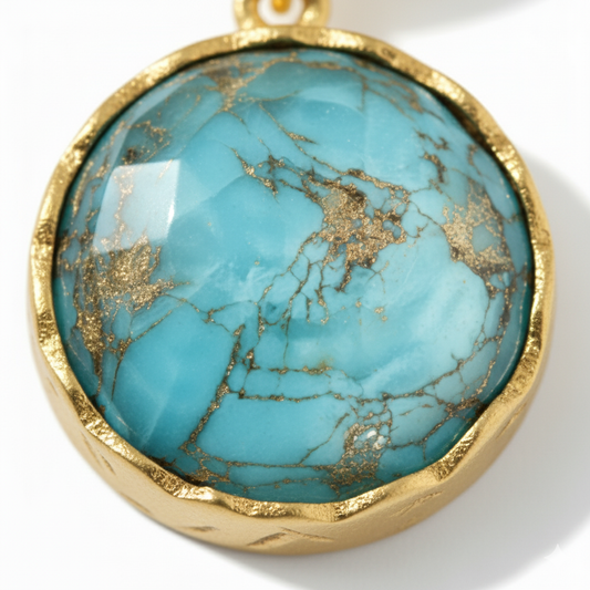 Detaj i afert i gurit natyral Turquoise-Copper në bizhuteri Alison Mariot