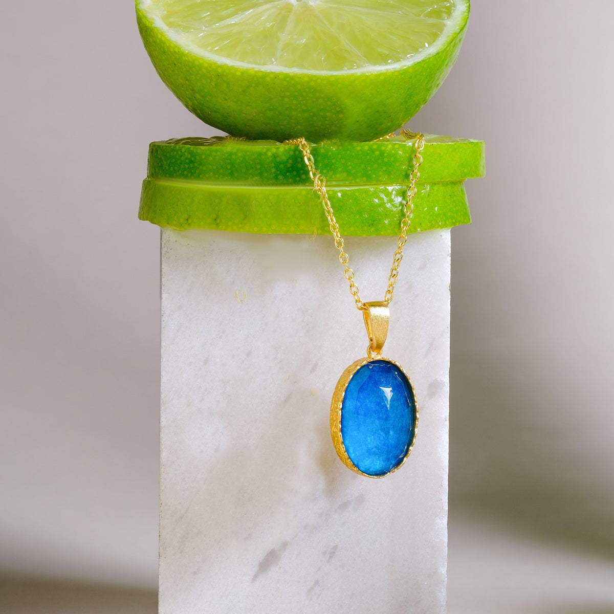 Alison Mariot Ione necklace in 18K gold vermeil with three natural stones — alternate view