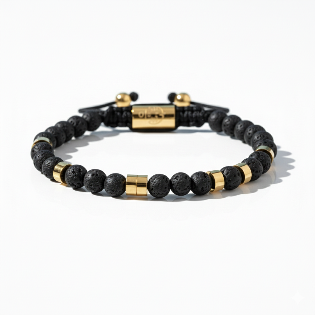 Alison Mariot beaded bracelet in natural volcanic stone with 18K gold PVD — alternate view