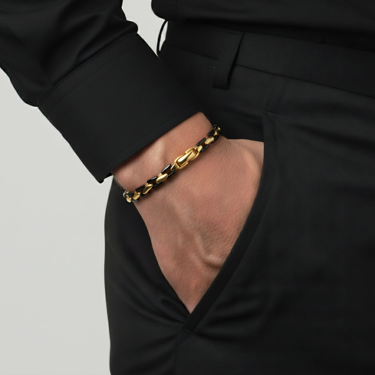 B Good Chain B&G Onyx Chain Bracelet | 18K Gold PVD & Black Enamel | Alison Mariot
