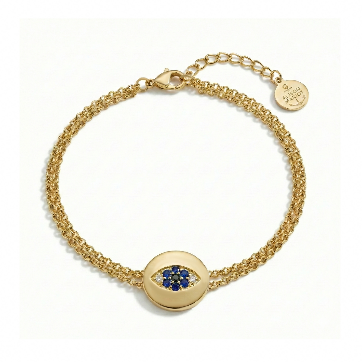 Alison Mariot evil eye bracelet in 18K gold vermeil with blue Swarovski crystals