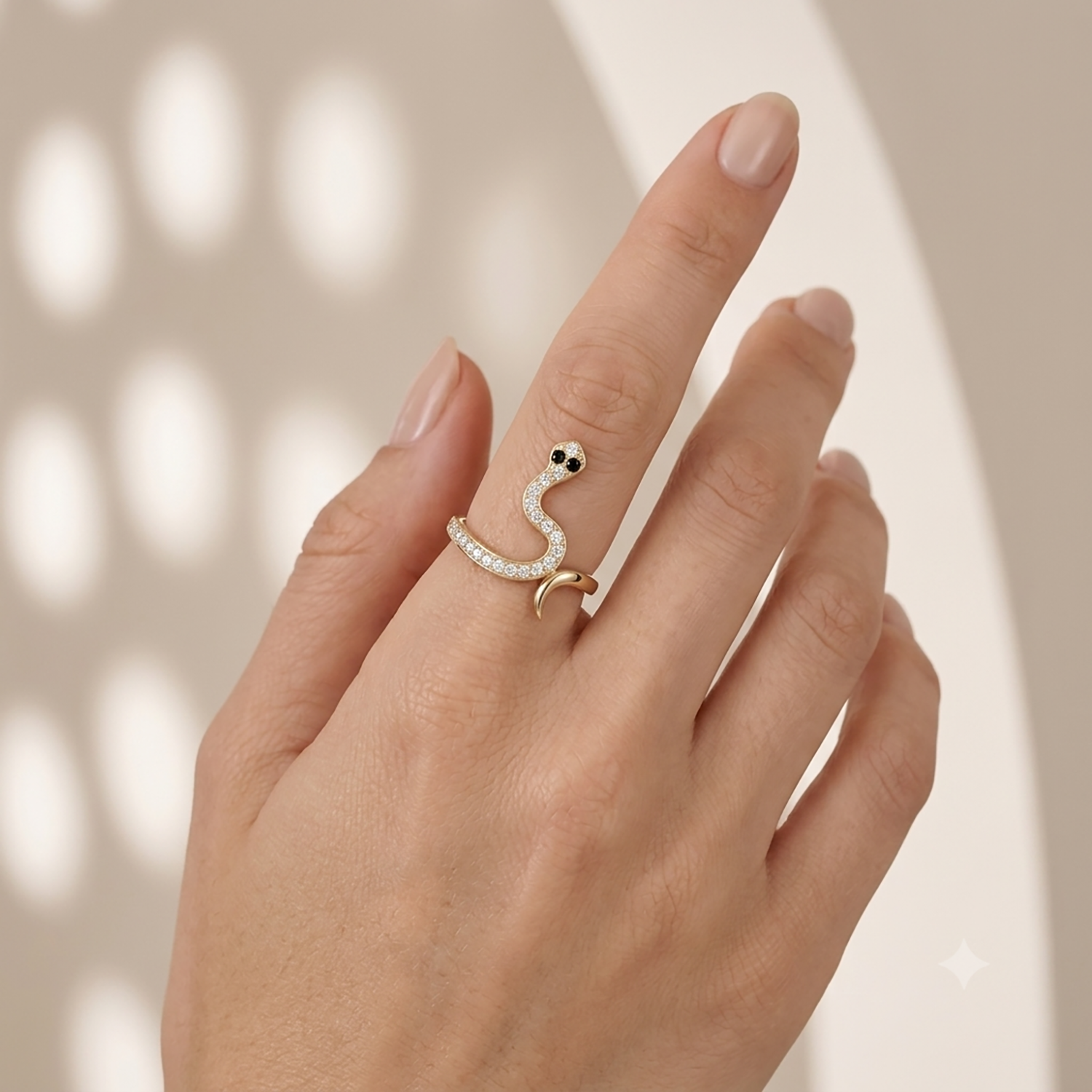 Alison Mariot Ophissa serpent ring in 18K gold vermeil with white Swarovski crystals — alternate view