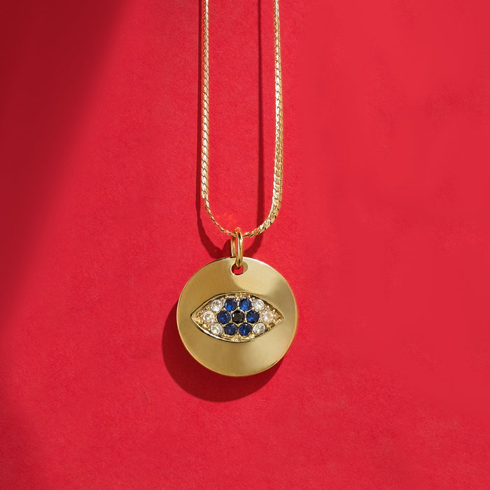 Alison Mariot evil eye necklace in 18K gold vermeil with blue Swarovski crystals