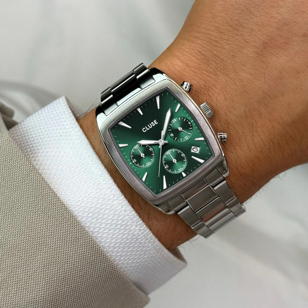 Quartaut Chrono Watch Steel, Green, Silver Colour