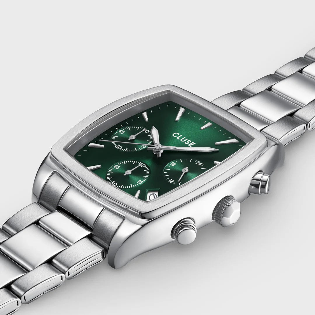 Quartaut Chrono Watch Steel, Green, Silver Colour