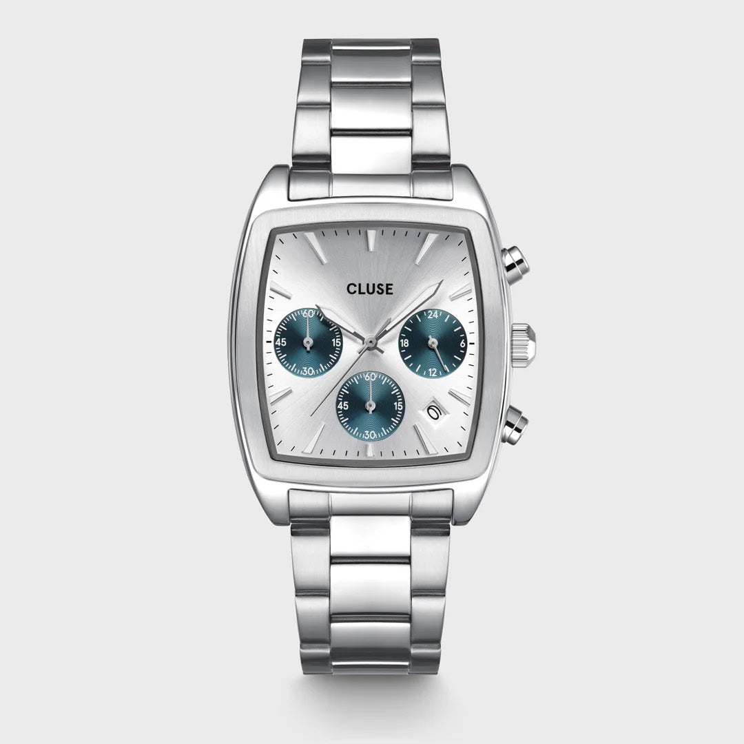 Quartaut Chrono Watch Steel, Blue, Full Silver Colour