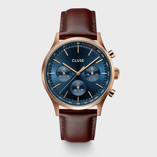 Anthéor Multifunction Watch Leather Blue, Rose Gold Colour