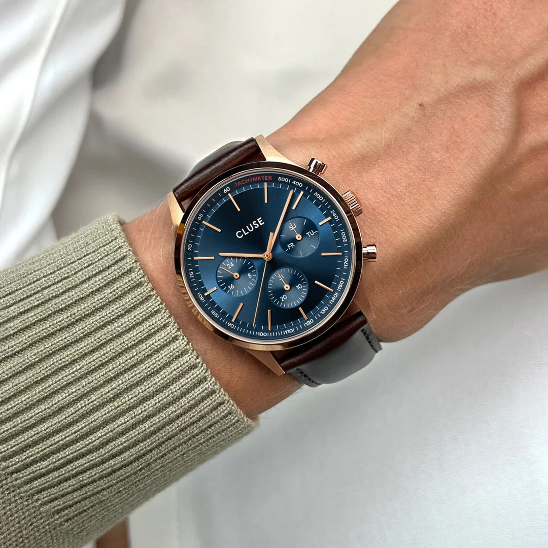 Anthéor Multifunction Watch Leather Blue, Rose Gold Colour