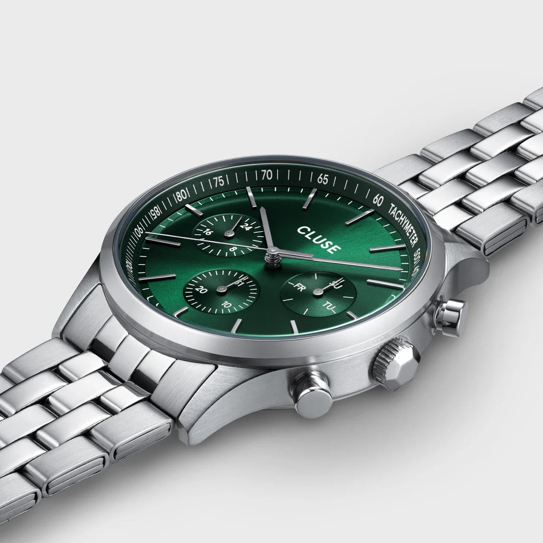 Anthéor Multifunction Watch Steel Green, Silver Colour