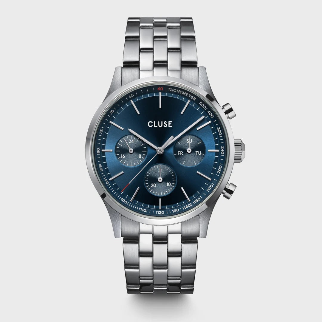 Anthéor Multifunction Watch Steel Blue and Black, Silver Colour