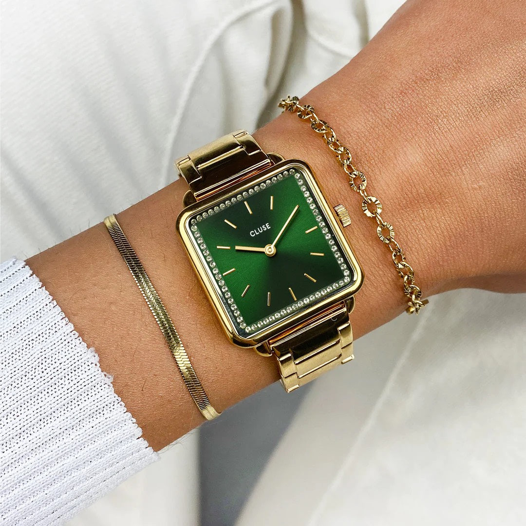 La Tétragone Watch Steel stones Green, Gold Colour