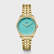 Load image into Gallery viewer, Féroce Petite Watch Steel, Leaf Texture Pool Blue, Gold Colour