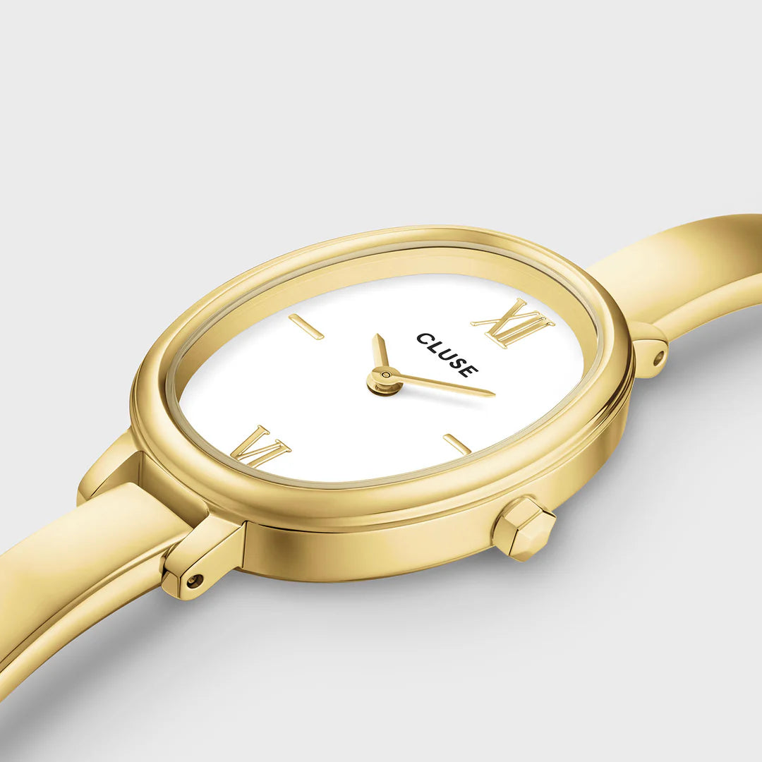 L'Ovale Watch Steel, White, Gold Colour