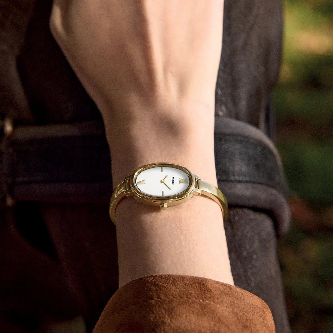 L'Ovale Watch Steel, White, Gold Colour