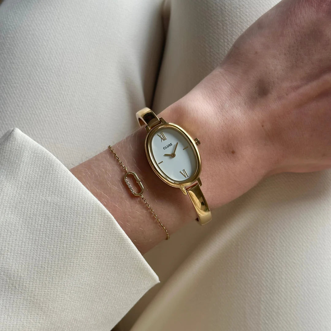 L'Ovale Watch Steel, White, Gold Colour