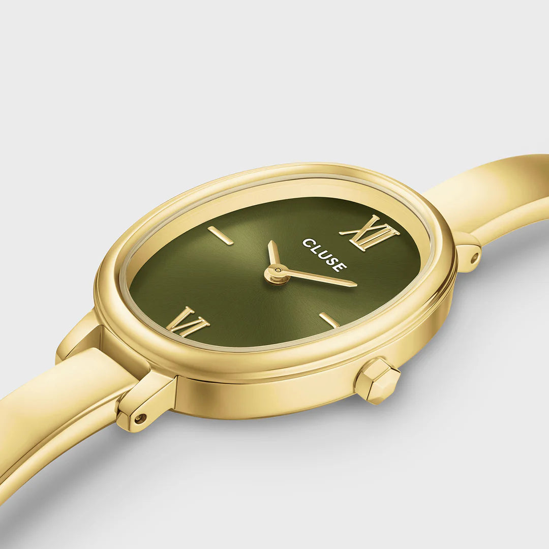 L'Ovale Watch Steel, Olive, Gold Colour