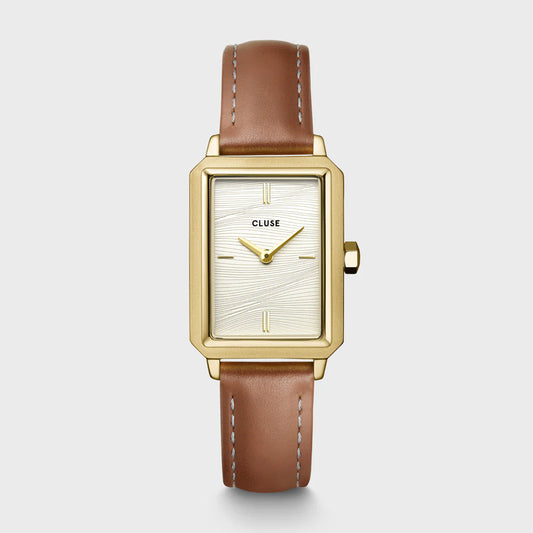 Fluette Watch Leather Nutshell, Sand Texture White, Gold Colour
