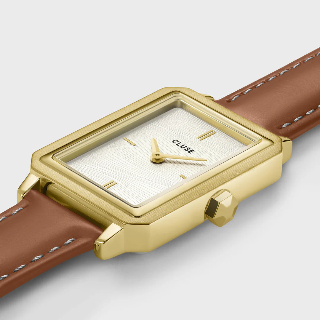 Fluette Watch Leather Nutshell, Sand Texture White, Gold Colour
