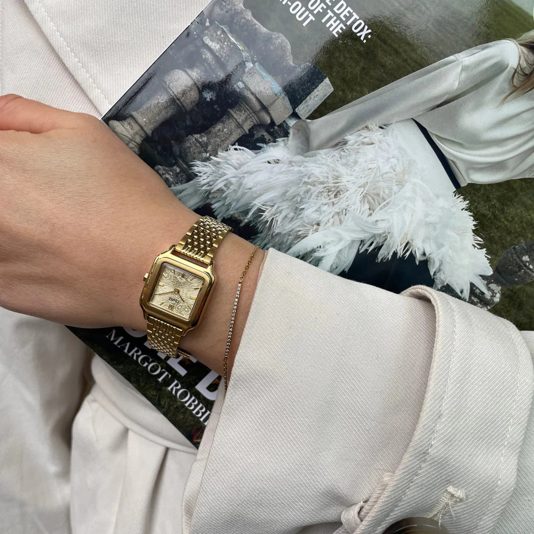Gracieuse Petite Watch Steel, Lace Textured, Gold Colour