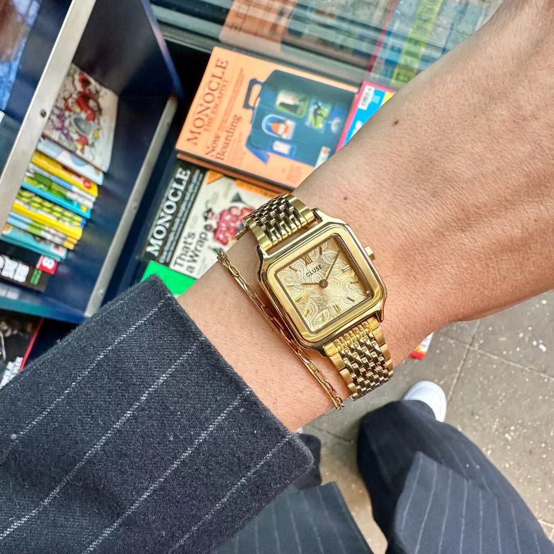 Gracieuse Petite Watch Steel, Lace Textured, Gold Colour