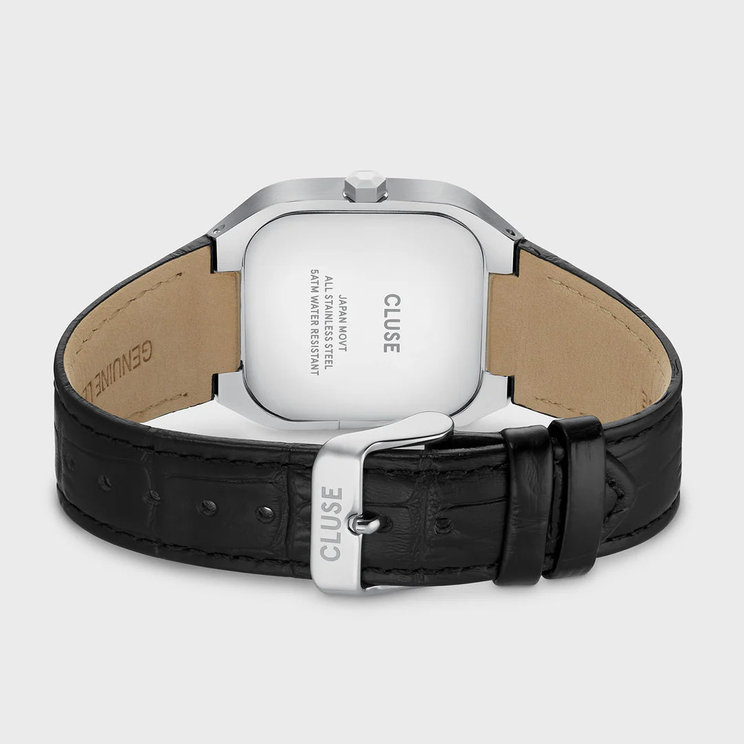 Quadrus Watch Leather, Black, Silver Colour