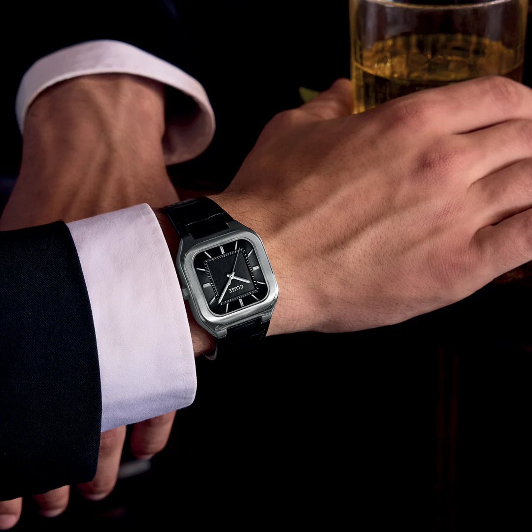 Quadrus Watch Leather, Black, Silver Colour