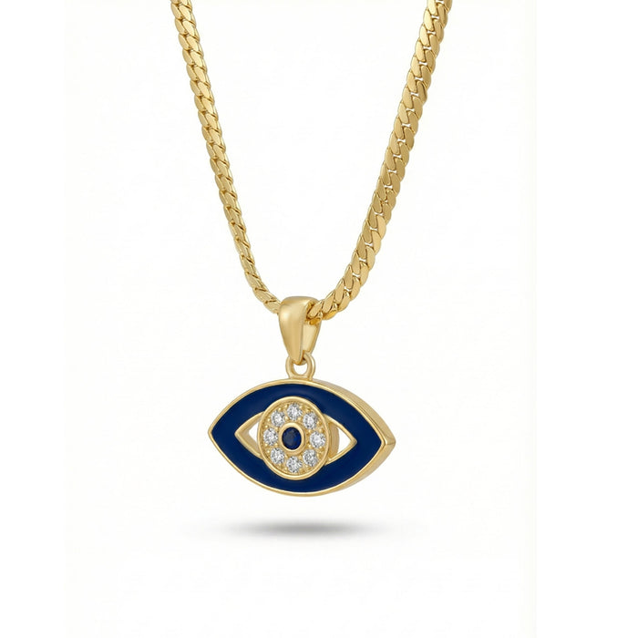 Alison Mariot evil eye necklace in 18K gold vermeil with white and blue Swarovski crystals