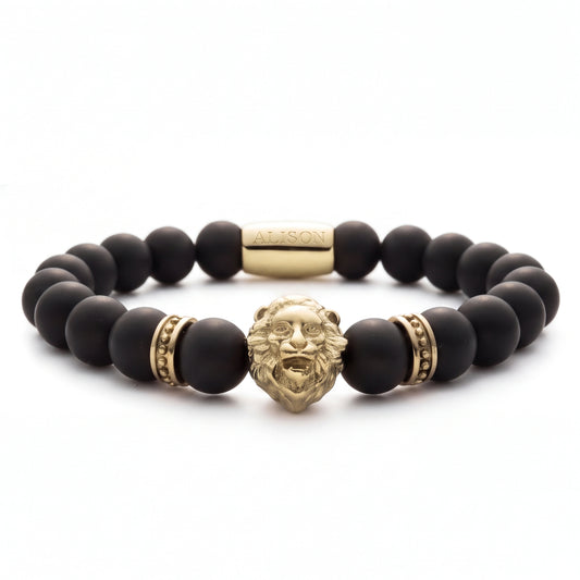 Alison Mariot Gold Matte Lion bracelet in 316L steel with 18K gold PVD finish — front view