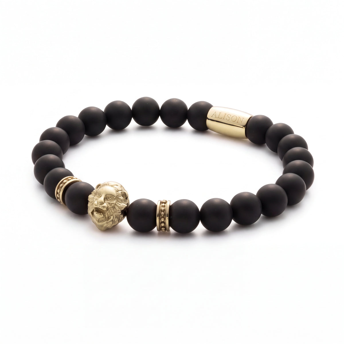 Alison Mariot Gold Matte Lion bracelet in 316L steel with 18K gold PVD finish — angled view