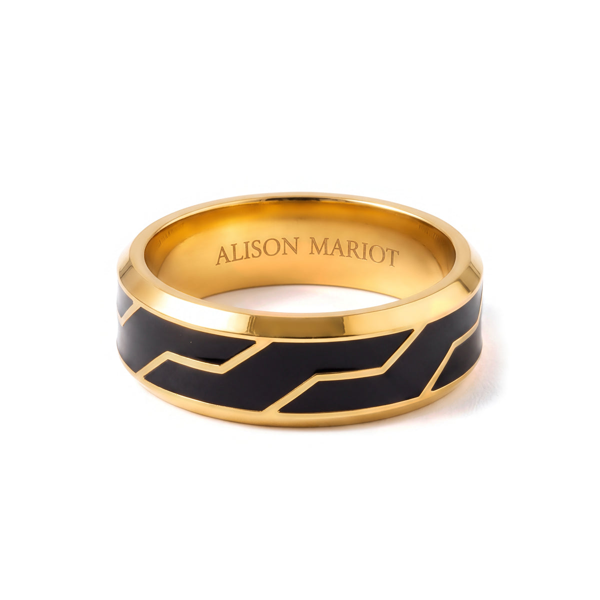 Alison Mariot UrbanTech ring — close-up of the black enamel and gold