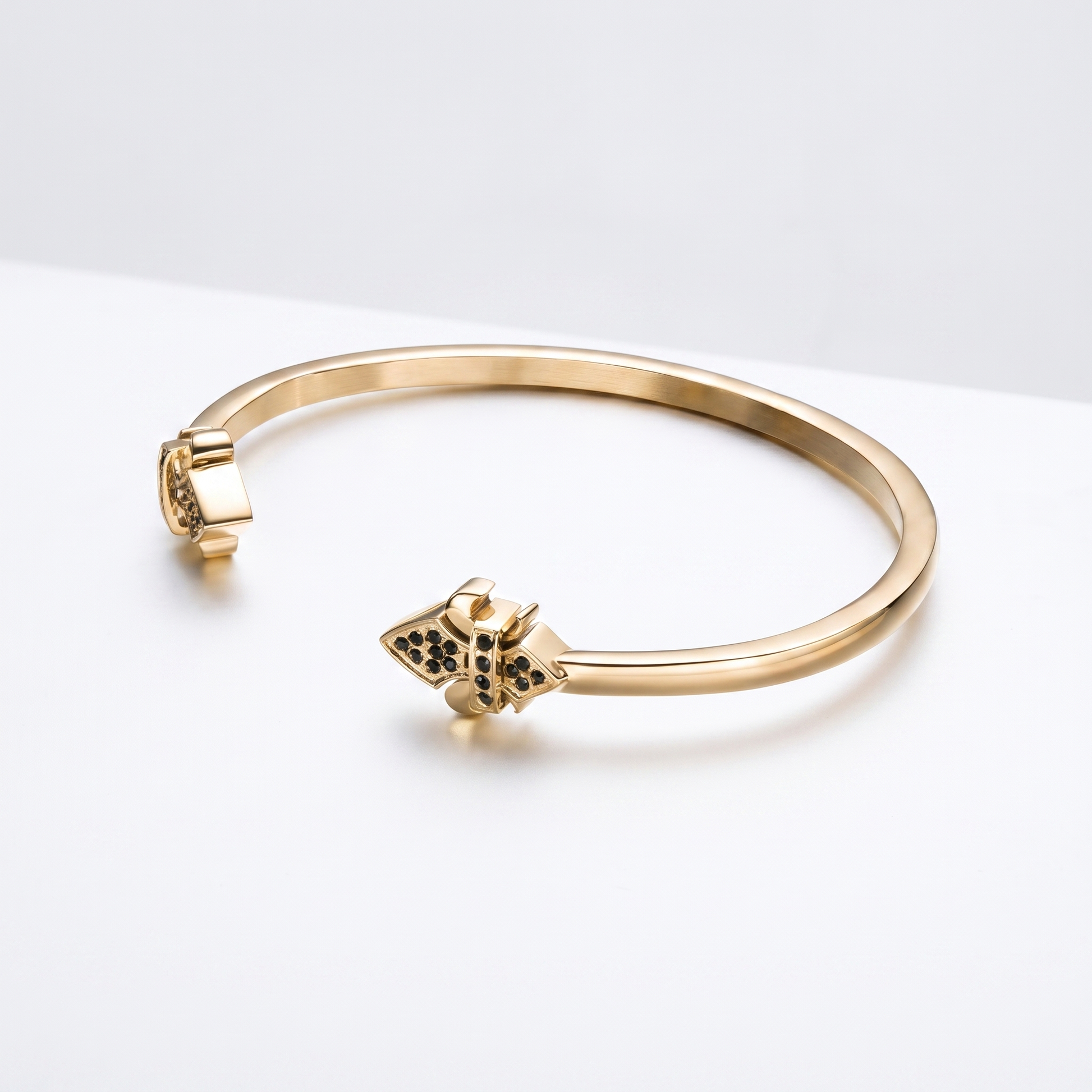 Alison Mariot fleur-de-lis bangle in 316L steel with 18K gold PVD emblem — alternate view