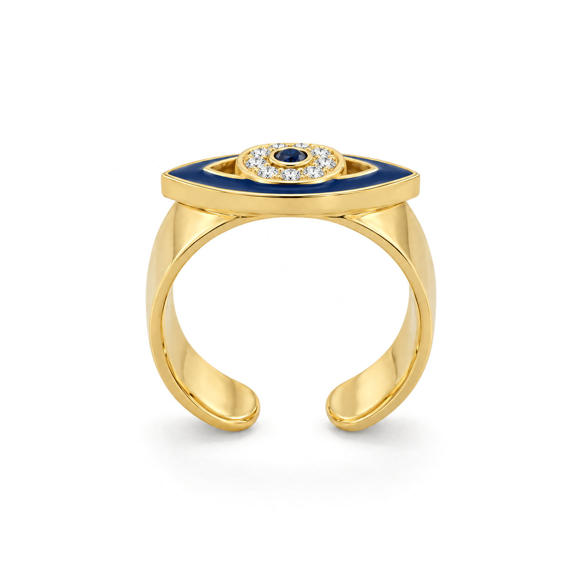 Alison Mariot Iconic evil eye ring in 18K gold vermeil — front view showing the open adjustable band