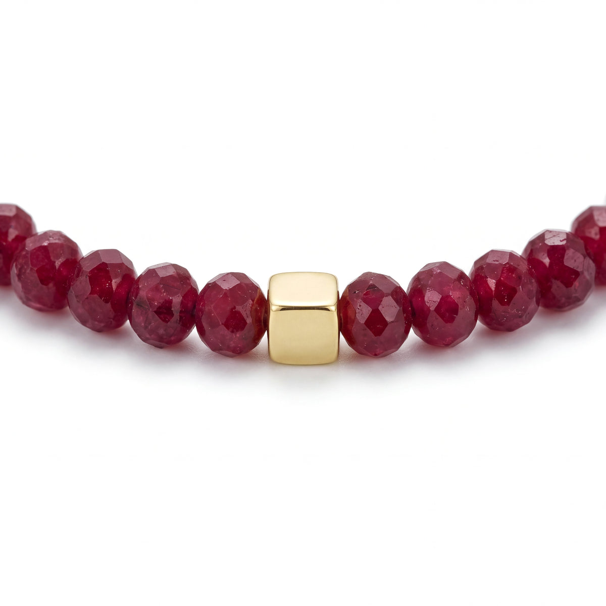 Alison Mariot Kallisti necklace — close-up of the faceted red jade beads