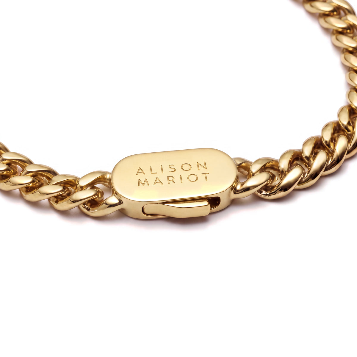 Alison Mariot LuxeLink necklace — engraved ALISON MARIOT clasp