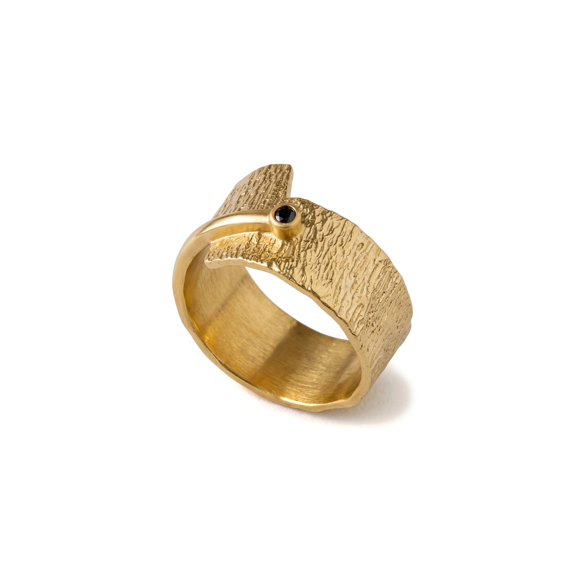 Alison Mariot Nyxra ring with a black Swarovski crystal — angled view