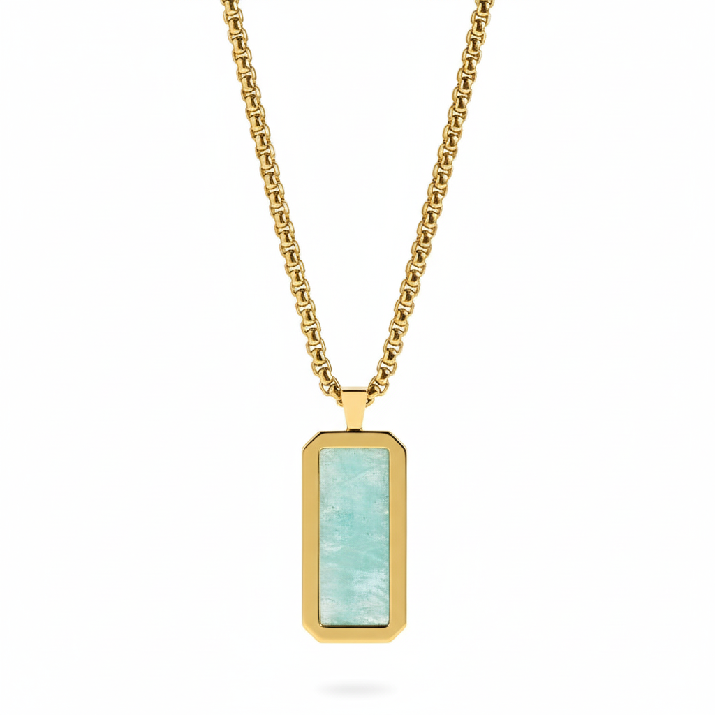 Box Chain Necklace (Aquamarine Stone)