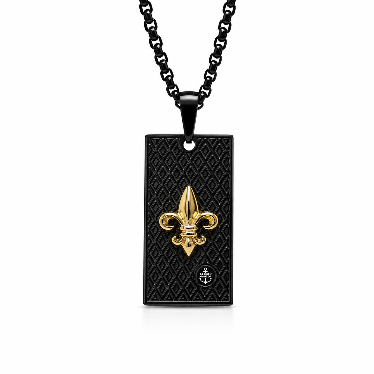 Alison Mariot fleur-de-lis pendant necklace in 316L steel on a curb chain