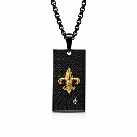 Alison Mariot fleur-de-lis pendant necklace in 316L steel on a curb chain
