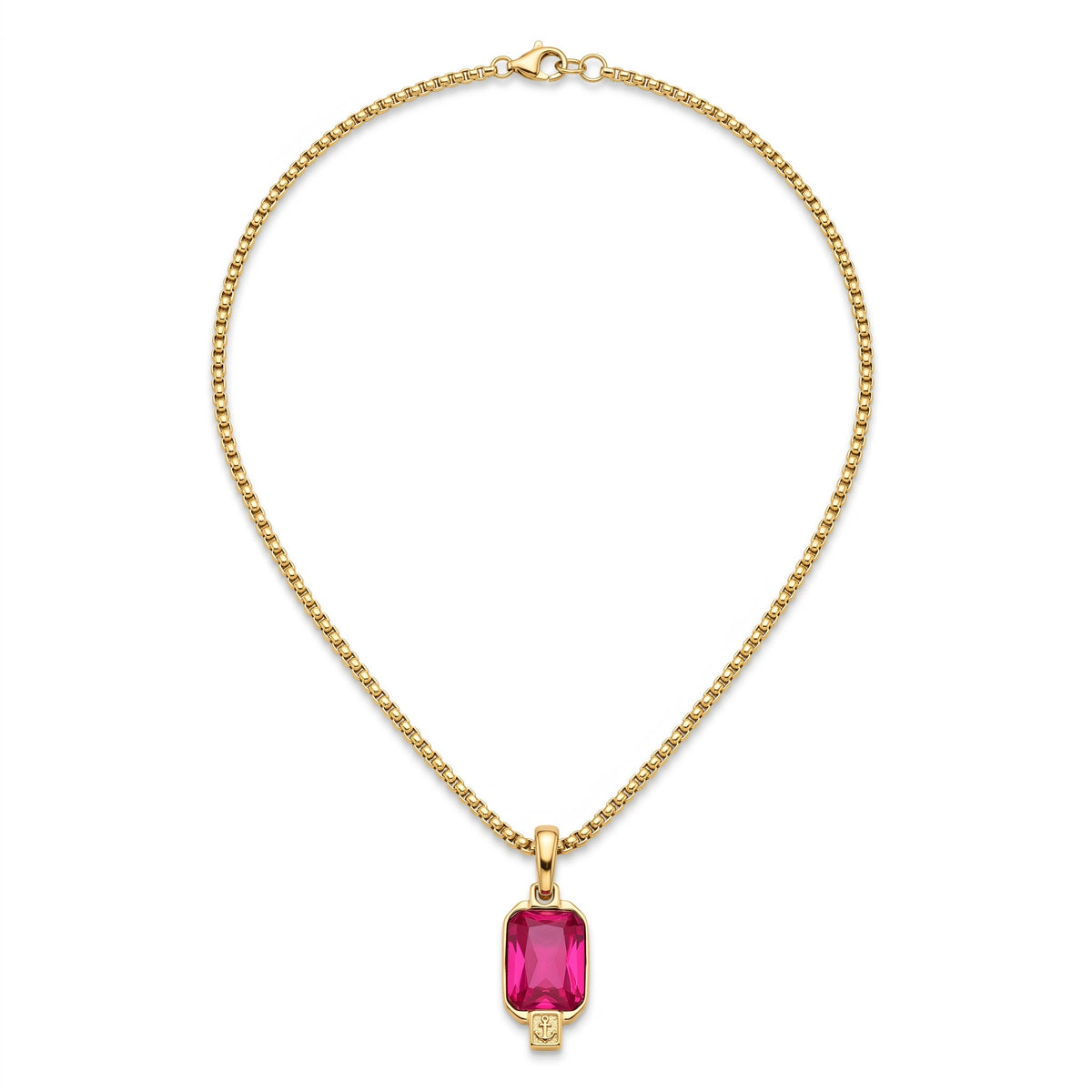 Alison Mariot ELAINE ROUGE necklace — full view of the pendant on a 60 cm box chain in 18K gold PVD
