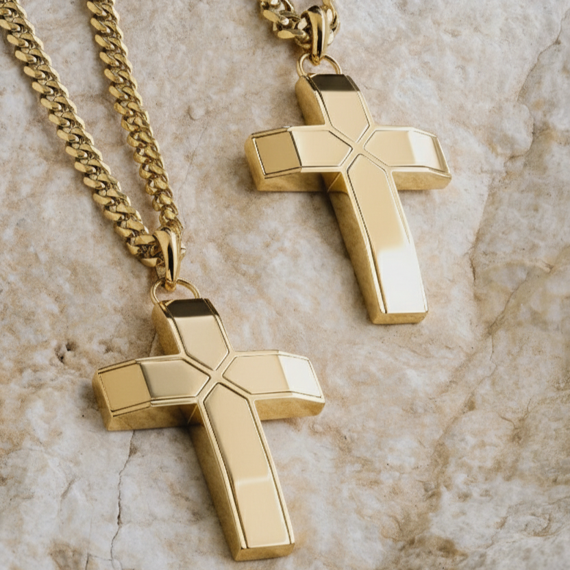 Gold Creed Cross Pendant