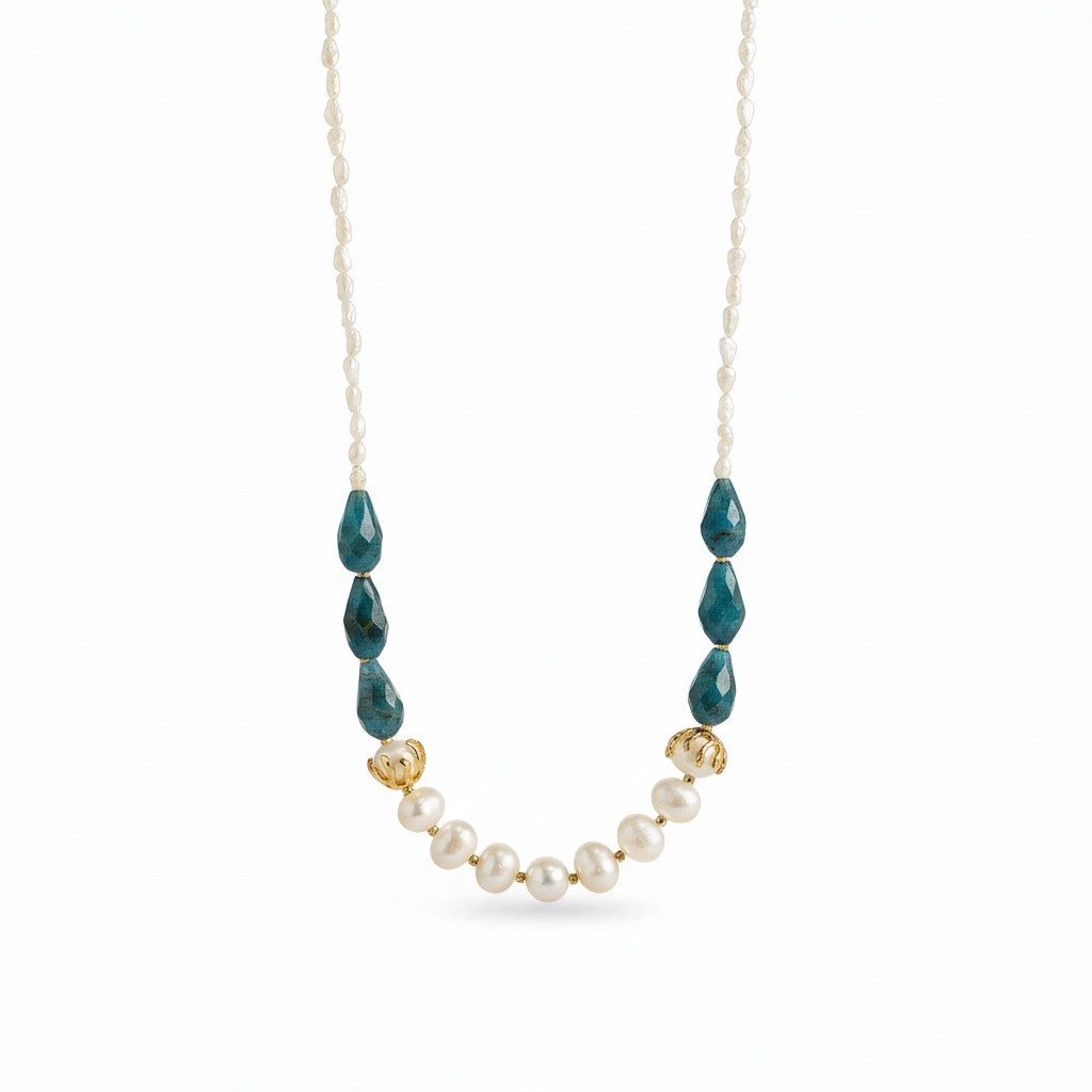 Alison Mariot Apolia necklace in 18K gold vermeil with natural pearl and blue apatite