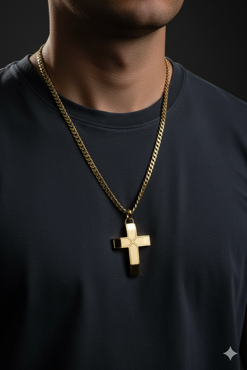 Gold Creed Cross Pendant