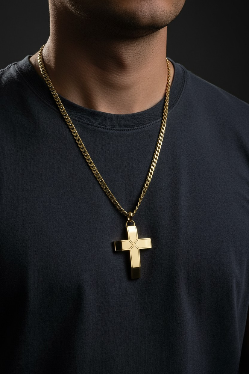 Gold Creed Cross Pendant