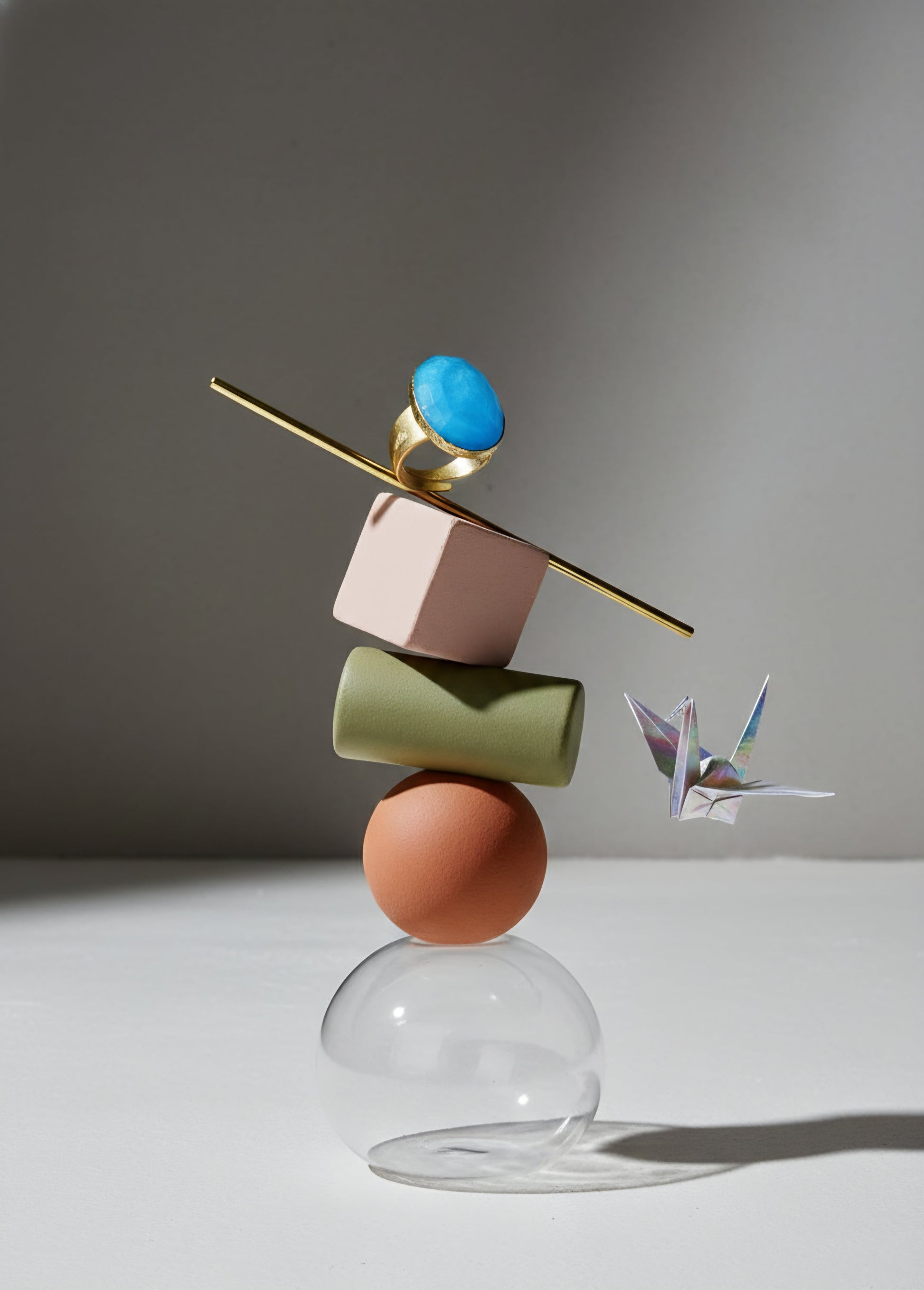 Alison Mariot Ione ring in 18K gold vermeil with natural turquoise, styled in a balanced still-life composition