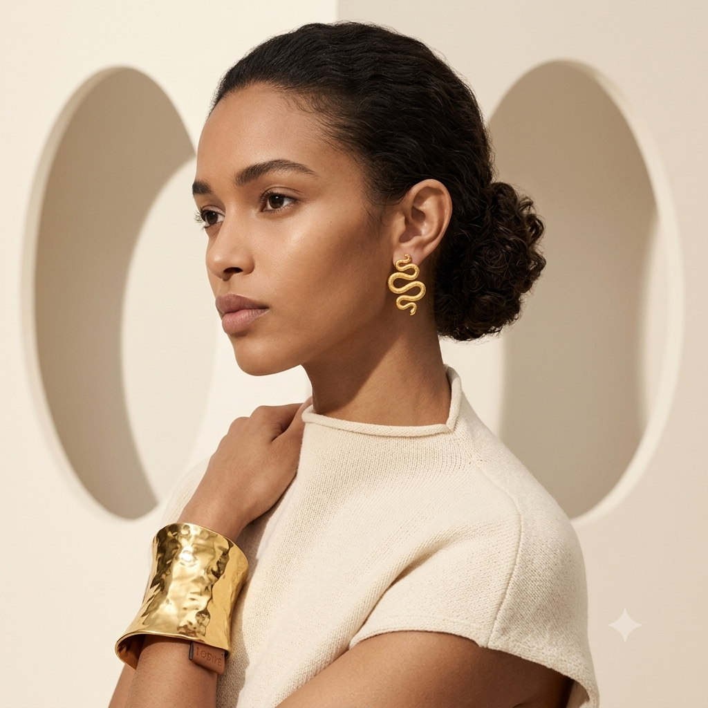 Alison Mariot Nagaia serpent earrings in 18K gold vermeil — alternate view