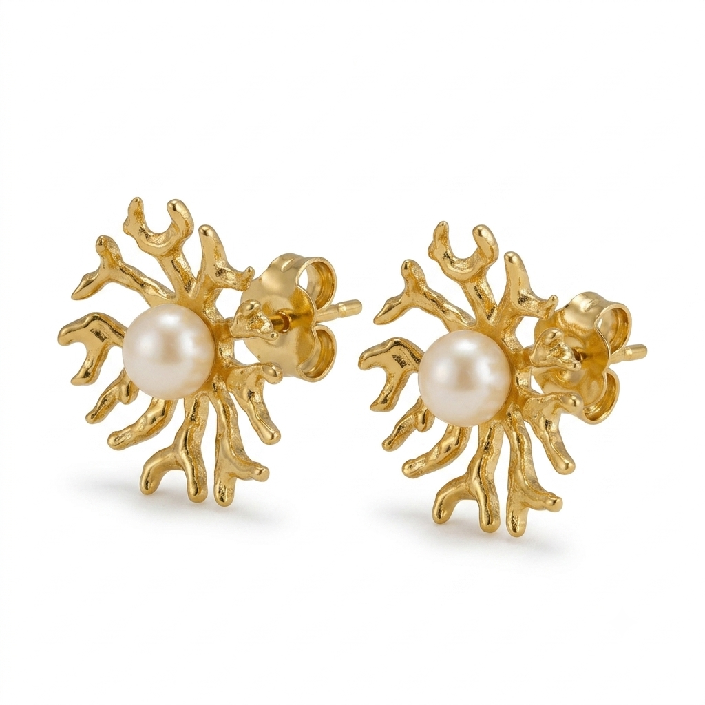 Alison Mariot Thalassia earrings in 18K gold vermeil with natural pearl