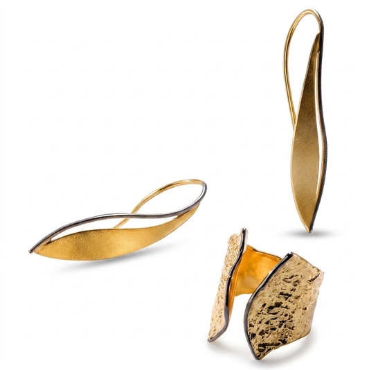 Alison Mariot Dione ring and earrings in 18K gold vermeil with black rhodium accents
